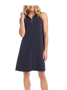 Karen Kane Navy Blue Sleeveless Zip-Up Travel Jersey Shift Dress Size XL